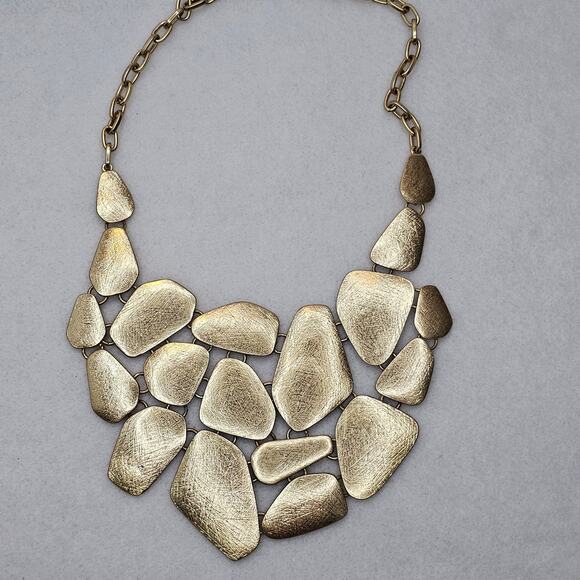 Geometric Statement Bib Necklace Bold Runway Style Textured Goldtone Lydell NYC - Picture 2 of 8